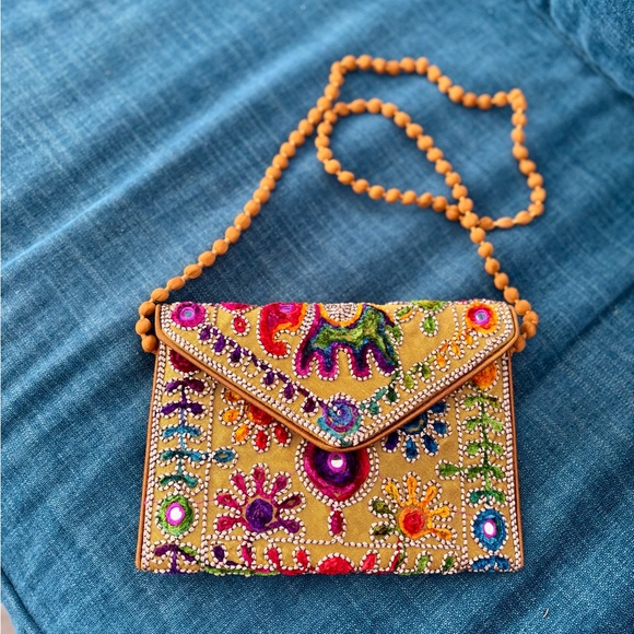 Handmade Handbags - Colorful Rajasthani Embroidered Silk Crossbody/Clutch Bag